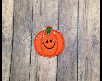 Smiley Pumpkin Halloween Feltie | Felt applique | Embroidered Felt | UNCUT