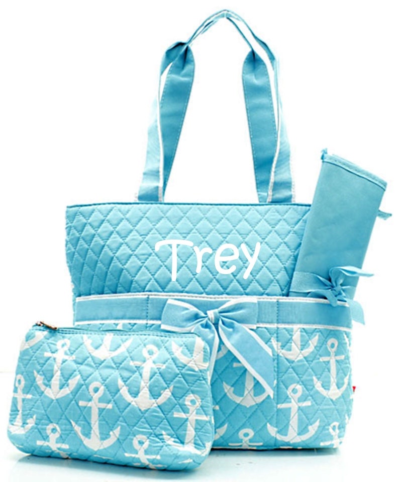 Personalized Anchor Diaper Bag Set Baby Boy or Girl Aqua