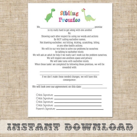 Items similar to Printable INSTANT DOWNLOAD Sibling Contract, Behavioral Chart, Chore Chart ...