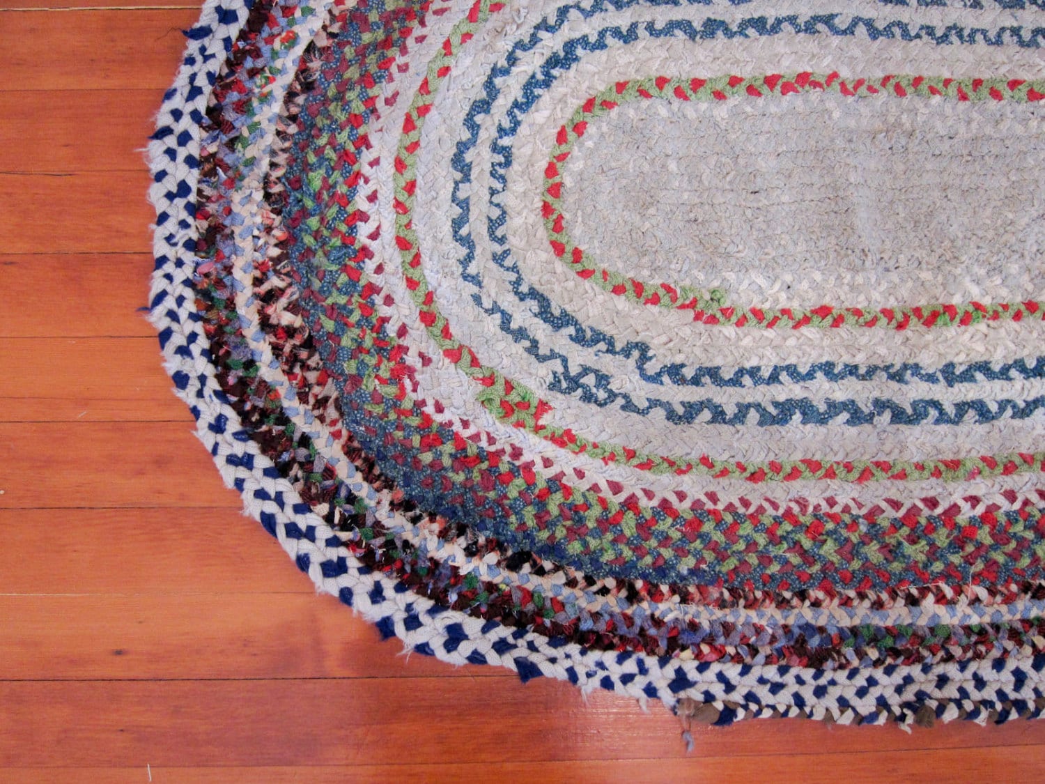 Vintage Handmade Cottage Oval Braided Rag Rug with by pastoria
