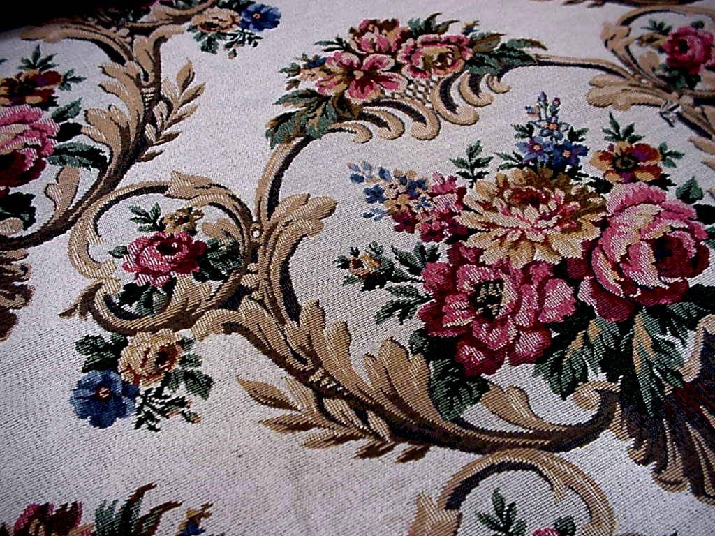 Floral Tapestry Fabric Vintage Rose Pattern Heavy Woven 