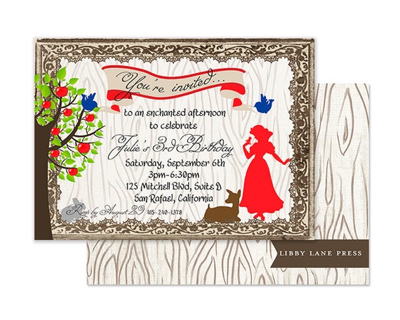 SNOW WHITE Woodland Birthday Party Invitation, Digital File or Professionally Printed Il_570xn