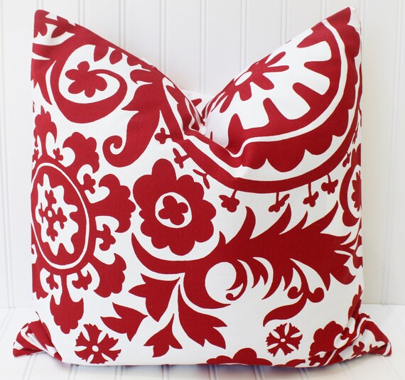 Red Pillow.Throw Pillow.Decorative Pillow.Lipstick Red Suzani