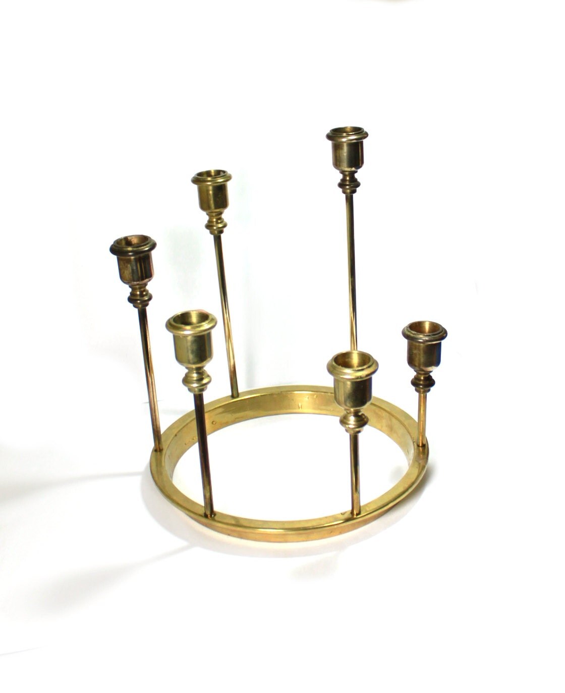 Mid Century Modern Brass candle holders 6 on a brass ring
