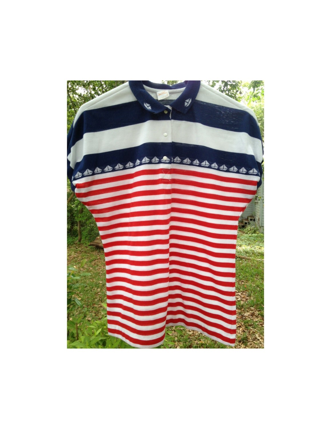 Nautical Sailboat Polo Shirt // Red White and Blue // Fourth
