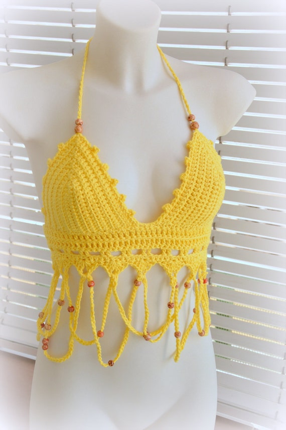 Yellow halter top beautiful crochet top by SexyCrochetByOlga