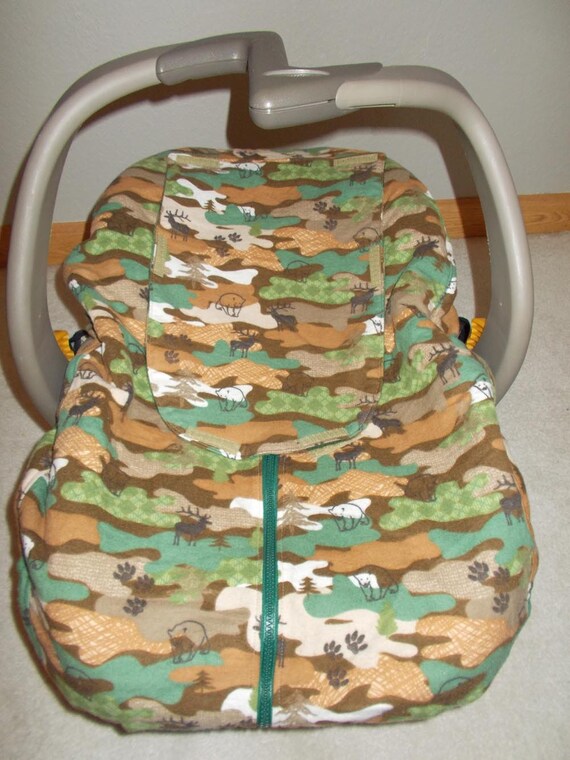 Reversible Infant Baby Boy Car Seat Cover Green Camo Camouflage Fleece Animal Flannel