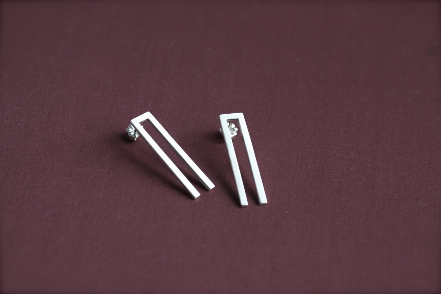 Double earrings stud sterling silver modern silver bold double