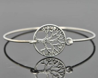 Tree of Life Bangle, Sterling Silver Bangle, Tree of Life Bracelet, Stackable Bangle, Charm Bangle, Bridesmaid Bangle, Bridesmaid jewelry