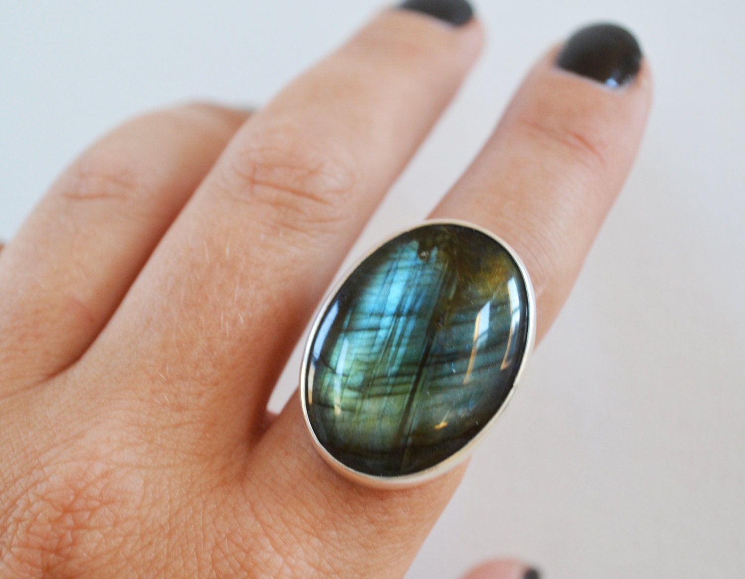 Northern Lights Labradorite Ring Big Gemstone Ring Oval