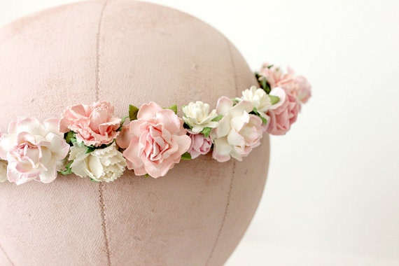 Pink Flower Crown, rustic wedding, Bohemian, bridesmaids, prom ...