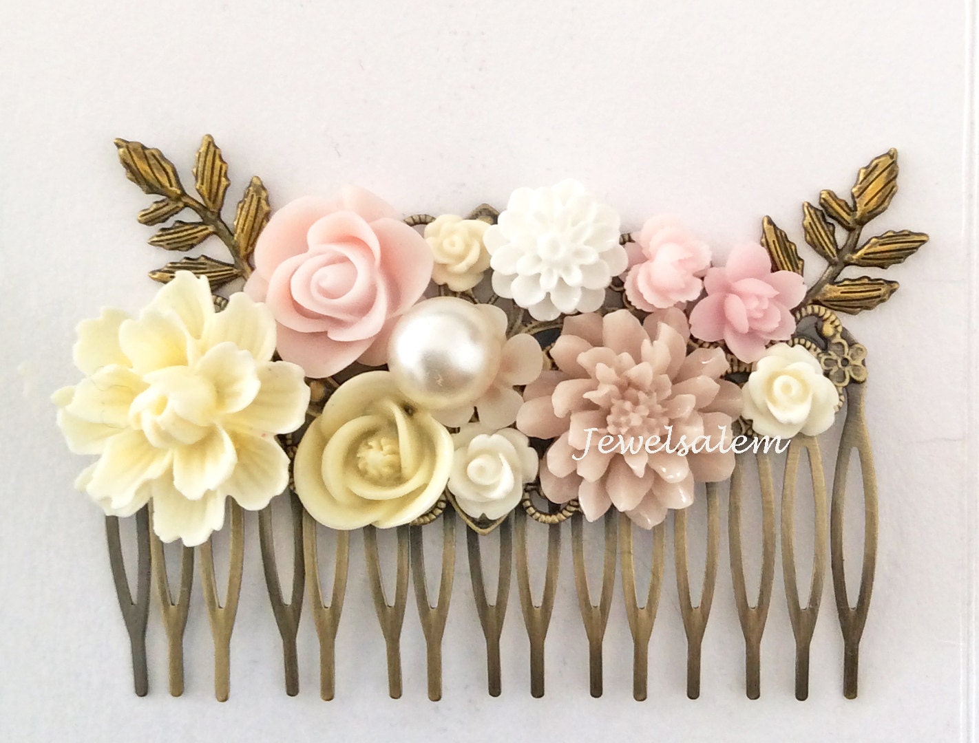Pink Bridal Hair Comb Soft Blush Ivory Cream White Wedding