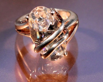 Vintage 80s Ring Silver Ring Large Faceted Sparkly Rhinestone Ring Design Ring French Jewelry Size Approx 5.30 US