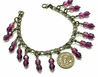 aquarius birthstone jewelry zodiac amethyst charm bracelet gift popular items