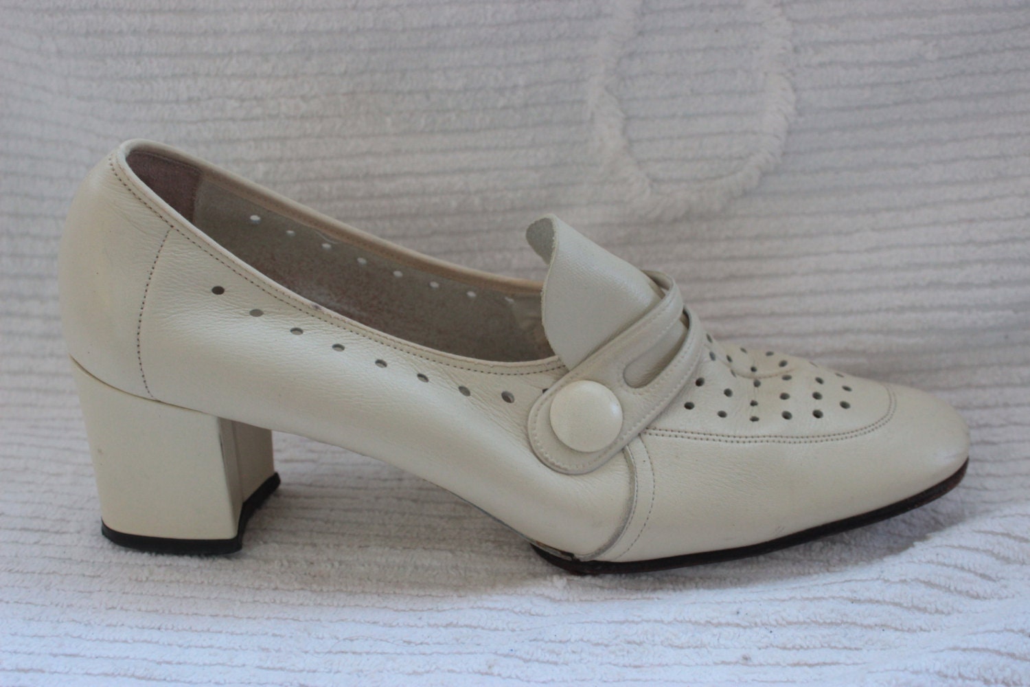 70s Ivory Leather Womens Shoe Mid Heel Loafer Life Stride 9 1/2 AA ...