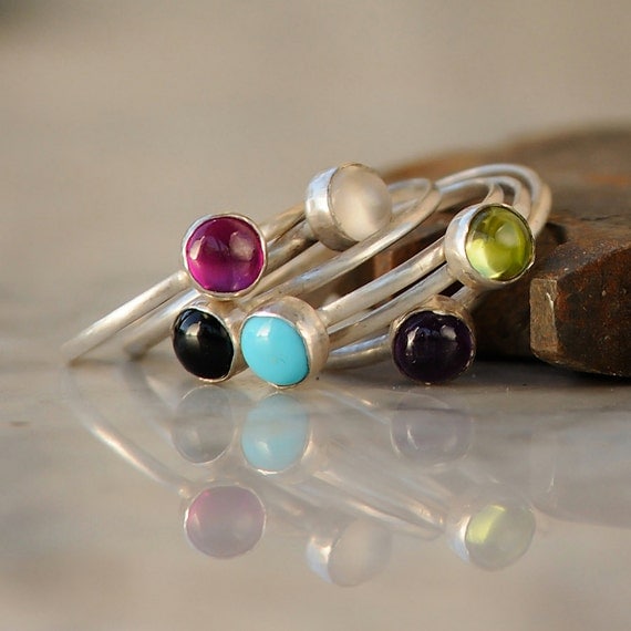 Stackable Ring Set - Sterling Silver Stack Rings - Stackable Birthstone Rings - Gemstone Stackable Rings for Women