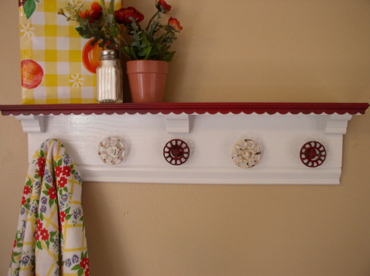 Vintage country look Wall shelf with knobs.This by Gotahangup