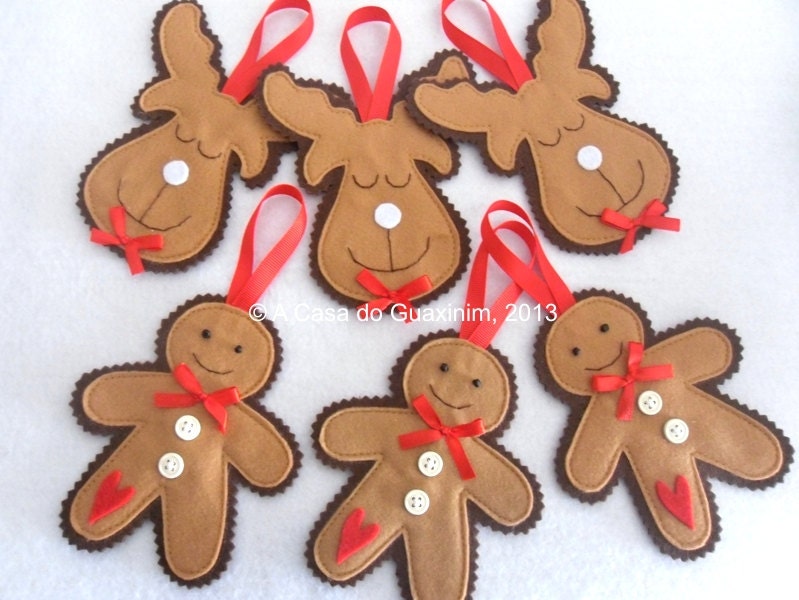 Set of 6 Christmas ornaments: 3 Gingerbread Men and 3