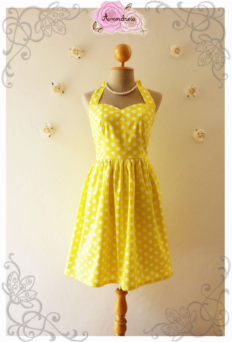 Yellow Summer Dress Yellow Vintage Inspired Dress Dot by Amordress