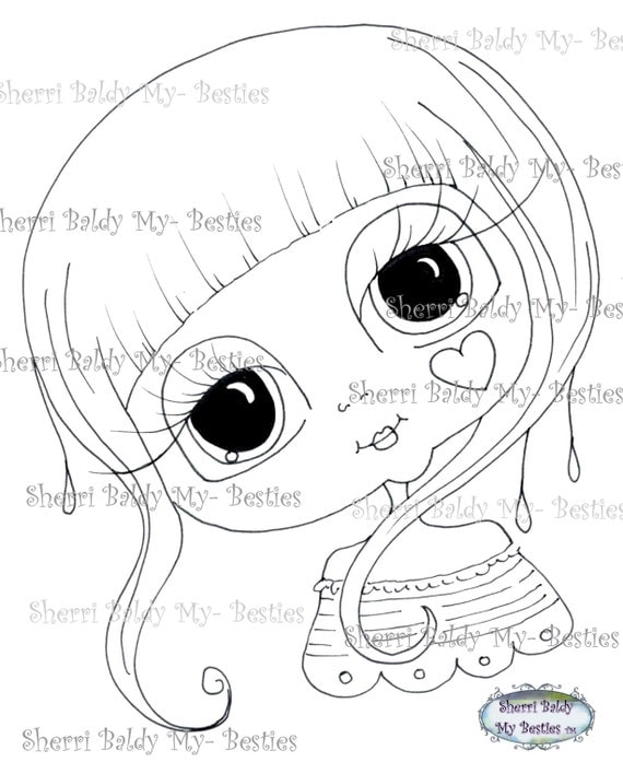 INSTANT DOWNLOAD Digital Digi Stamps Big Eye Big Head Dolls Lil Lovely Wisp One Lil Lovelies TM img106 Lil Lovely Hearts By Sherri Baldy