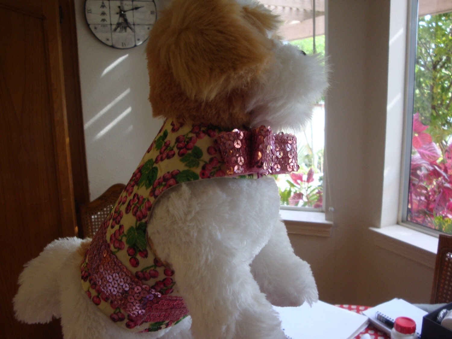 Dog dress Couture dog harness dress.Silk fabric by