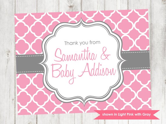 Baby Shower Thank You - Printable Shower Themed Quatrefoil Note Cards - Colors and Text Customizable Il_570xn
