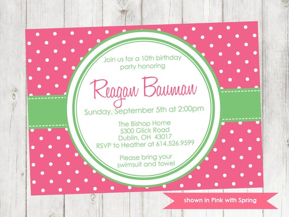 Printable Birthday Party Invitation - Birthday Themed Polka Dot Invite - Colors and Text Customizable Il_570xn