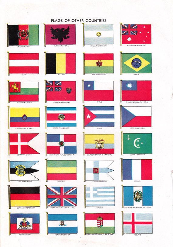 Items similar to flag print of 'Flags of Other Countries', unique gift ...