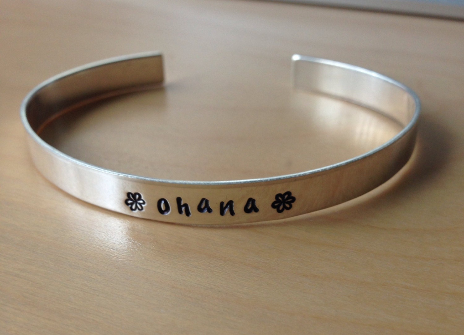 Sterling Silver Hand Stamped "ohana" Cuff Bracelet