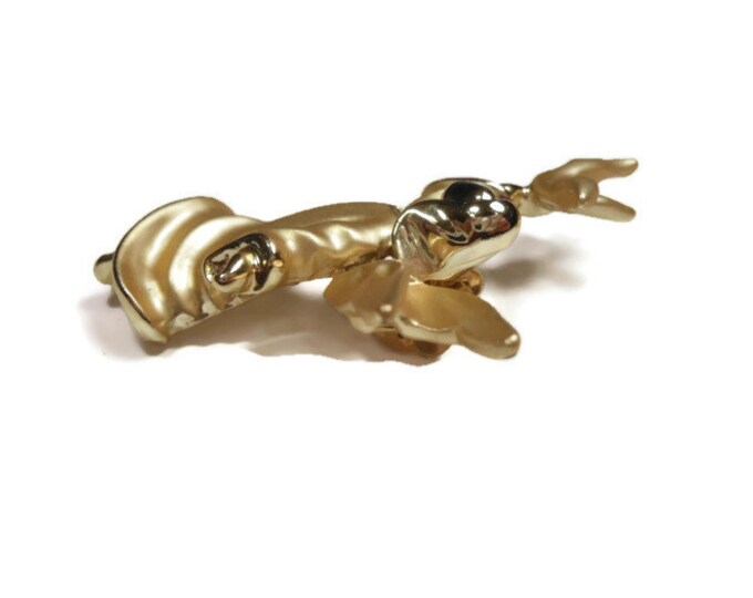 FREE SHIPPING Angel with dove brooch, brushed and glossy gold tone pin or tie tack by mystery designer Gigi Giusti