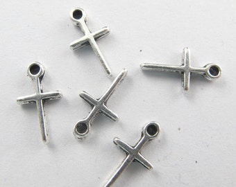 Cross Charm, 16 Small Charms Antique Silver Tone 13 x 7 mm - ts312