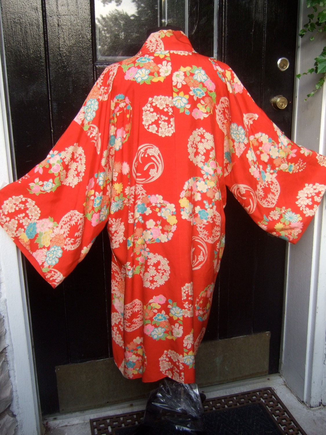Exotic Japanese Red Silk Floral Print Robe Haute Juice