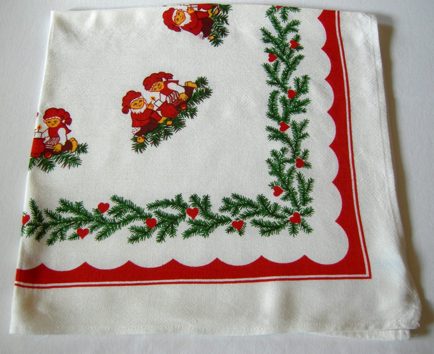 German Vintage Christmas Tablecloth with lovely Gnomes made in