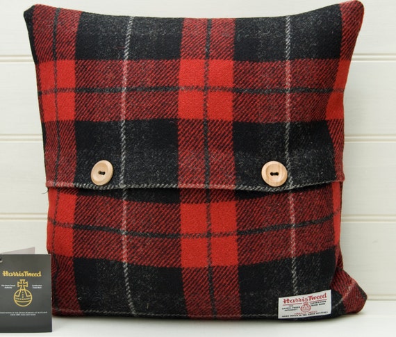 Red Tartan Cushion Cover Plaid Throw Pillow Wooden by GreenCallow
