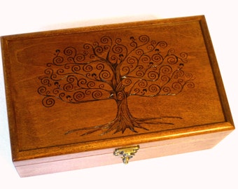 Tree of Life Pyrography Memory Box: 9.5" x 6.5" Keepsake Box, Jewelry Box, Memorial Box or Wedding Box