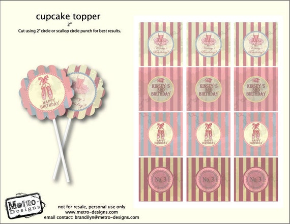 Vintage Ballet Dance - Favor Tags or Cupcake Toppers Il_570xn