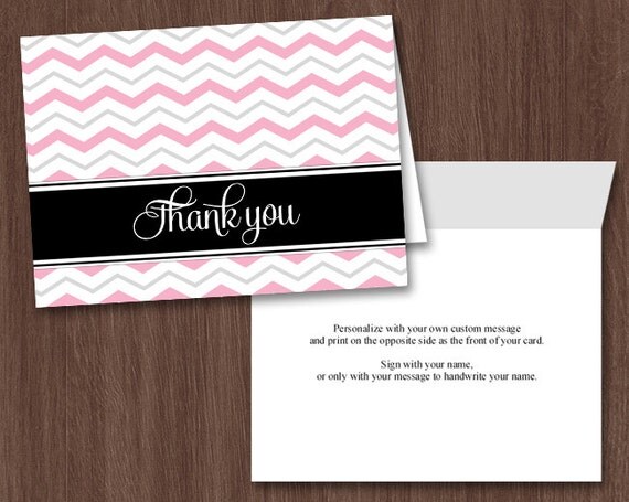 PRINTABLE Pink Chevron Thank You Card - Instant Download with Personalized inside message page Il_570xn