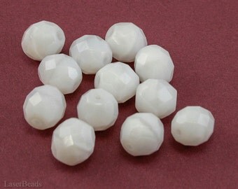 10mm Faceted Silk White Beads (12) Czech Fire Polished Glass, Round Beads last