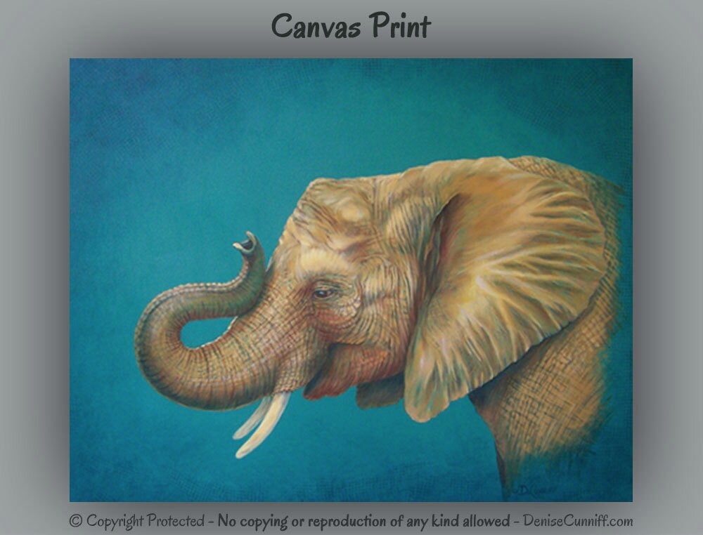 Elephant wall art Turquoise yellow brown gold decor Elephant