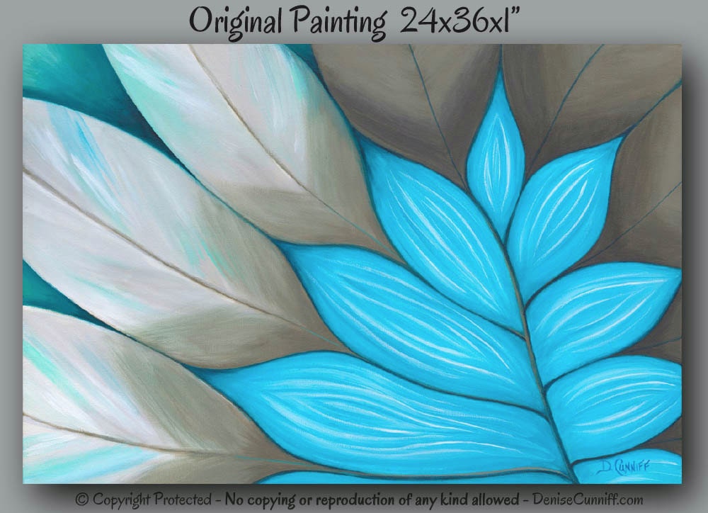 Teal blue home decor Abstract painting botanical Canvas art