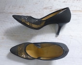 50% OFF SALE 1950s black heels | vintage 50s black mesh stilettos 7