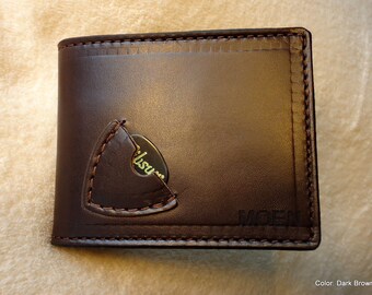 Personalized Handmade Men's Genuine Leather Guitar Pick/ Billfold Wallet **With or Without Name or Initials**