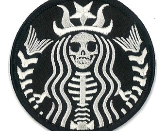 Starbucks Coffee Dead Barista Embroidered Patch ZOMBIE Skeleton Skull Horror Dia De Los Muertos Badge Applique