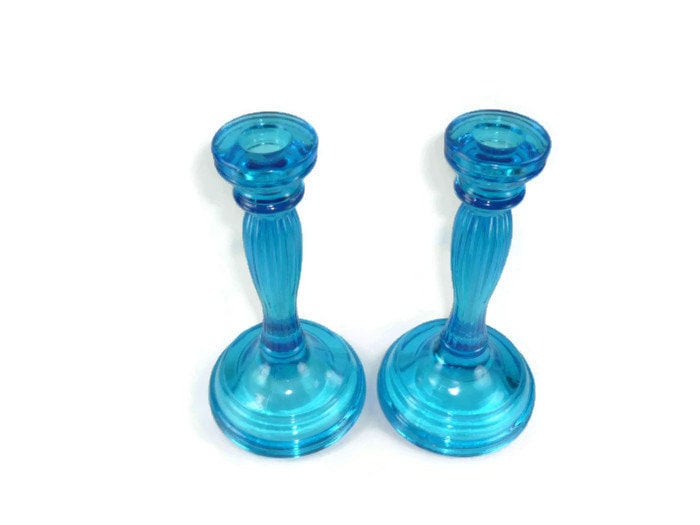 Vintage Blue Candlesticks Indiana Glass Tiara Exclusives