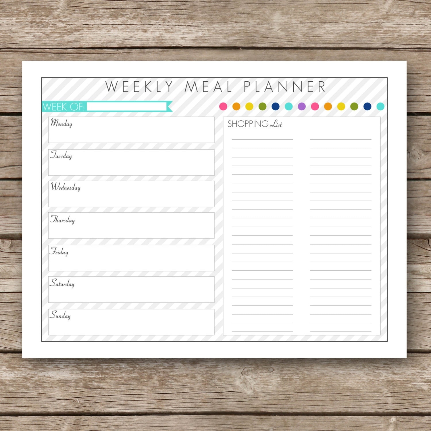Printable Weekly Meal Planner & Shopping List Worksheet Week