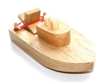 Wooden Toy Boat with Peg People. Kids Wood Bath Toy. Organic