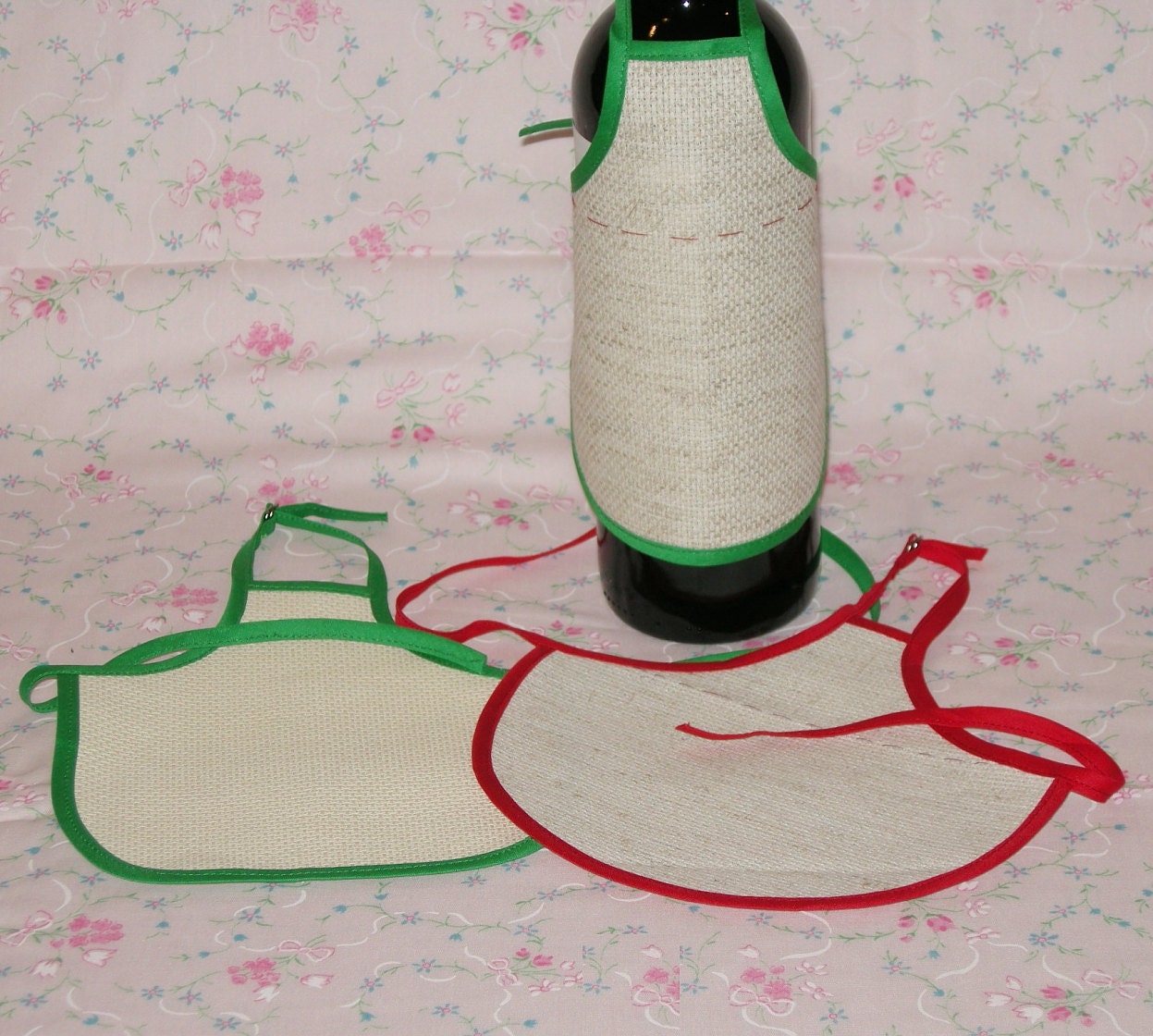 3 Blank Wine Bottle Aprons to Embroider Handmade in 14 count