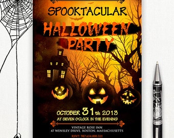 Printable Halloween Invitation Party for Spooktacular - INSTANT DOWNLOAD - Happy Halloween Invite, Halloween Flyer 5x7 Custom - DIY