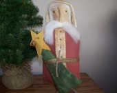 Primitive Olde World Woodland Santa Make Do Folk Art Christmas Holiday Decor