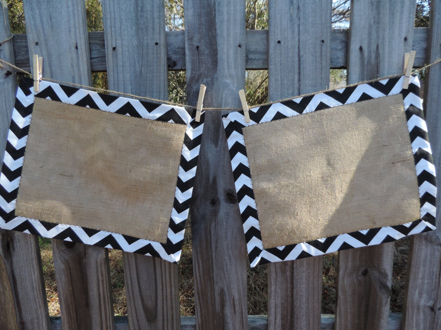 Tailored Black/White Chevron and Burlap PlacematsSet of 2